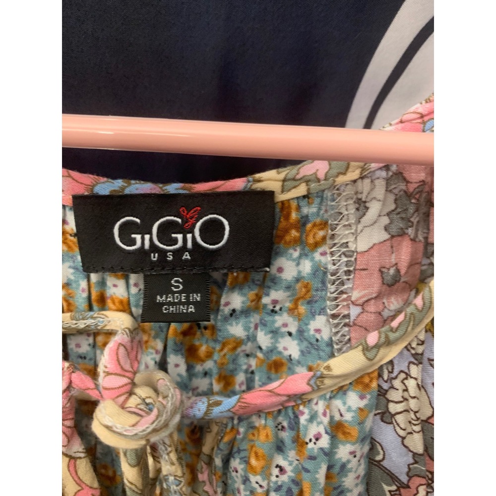 GiGio USA Womens Small Patchwork Floral Tassel Tie Mini Dress Boho Mixed Print - Picture 2 of 9